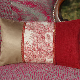 coussin marron jouy rouge